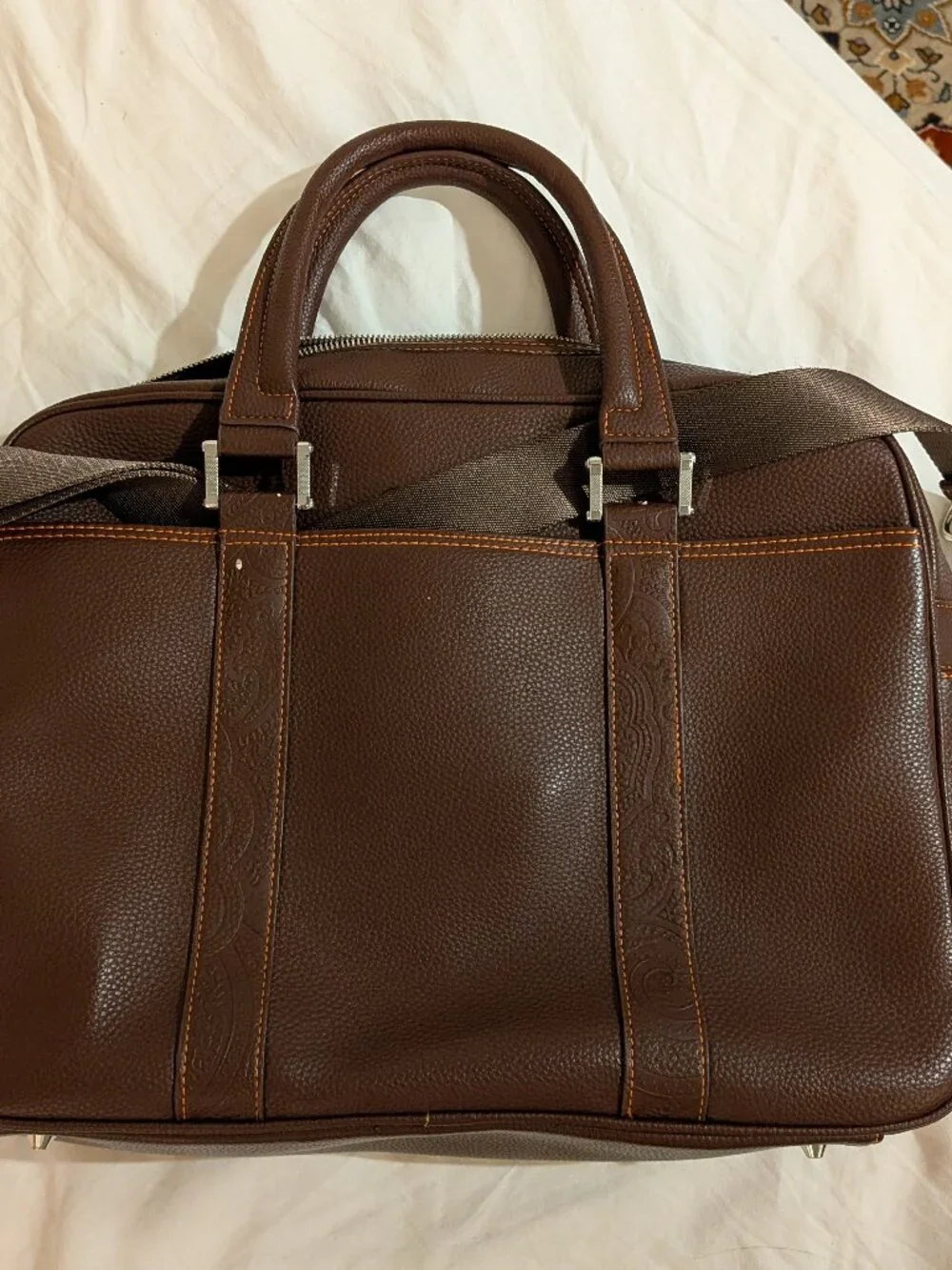Robert Graham Brown Leather Laptop Bag with Shoulder Strap